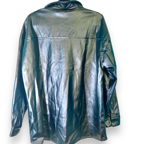 NWOT Pretty Garbage Black Lightly Lined Vegan Leather Button Down Shirt- Medium - Picture 2 of 4